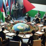 HD quality rendering of an imagined scene in which representatives from Palestine are seen expressing their disappointment towards an unnamed international organization's inconsistent response to actions by a rival administrative body. In this scene, the representatives are seen engaging in a serious discussion in a formal setting, surrounded by official documents and national symbols.