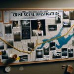 Create a high-definition, realistic image of a crime scene investigation display board for the Tragic Case of Gisèle Pelicot. The board should include a timeline charting a ten-year period with key dates and events marked, a map indicating significant locations, evidence photos, and notes alluding to a difficult, prolonged mystery.