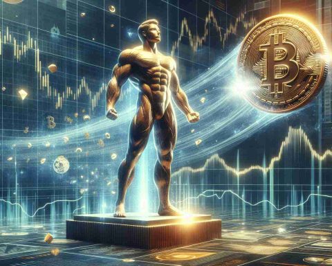 Create a realistic and high-definition image that visualizes the concept 'Bitcoin Strengthens Amid Accumulation Shift'. This could be represented by a strong, muscular figure, embodying Bitcoin, standing firm on a platform indicating stability. This figure is surrounded by a flow of energy or light, symbolizing the accumulation shift. The background could be filled with vague visualization of financial chart and data analytics graph to signify the economic context of the phrase.