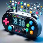 An HD image of an innovative alarm clock concept. The design is inspired by the fun and versatility of classic video game controller aesthetics, but with a unique twist. The controller buttons are cleverly integrated into the clock face, and the screen showcases time in vibrant digital format. Imaginative features such as interactive alarm settings, customizable themes, and dynamic sounds provide a joyful waking up experience.