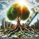 High-definition realistic depiction of a metaphoric scene representing the securement of a large credit facility by a business named 'MARA Holdings' to boost its growth. This could be shown as a vibrant, thriving tree rooted in a soil composed of currency notes and coins, symbolizing the financial investment. Meanwhile, an upward arrow carved on the bark of the tree may signify future growth, set against a bright sunny backdrop to indicate a positive business outlook.