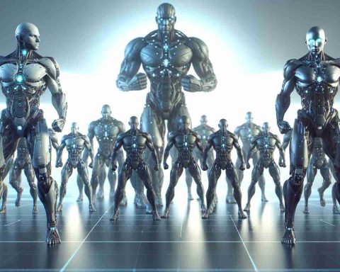 A realistic, high-definition image capturing the anticipation of an exciting showdown between futuristic titan-like figures. These figures represent different sectors of advanced technology. Each figure appears ready for competition, embodying attributes of their respective technology sectors. The setting is during the month of December, noticeable by a subtle touch of winter elements in the background.