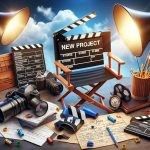 A realistic high-definition image that illustrates the excitement of new projects in the film and television industry. Pictorial elements might include a film clapperboard bearing the words 'New Project', a movie script on a table, a storyboard displaying scenes from an upcoming TV show, and a directors chair with a brand-new megaphone beside it. The scene is abuzz with activity and imagination, foretelling stories yet to be told, characters yet to be met, and dramas yet to unfold.