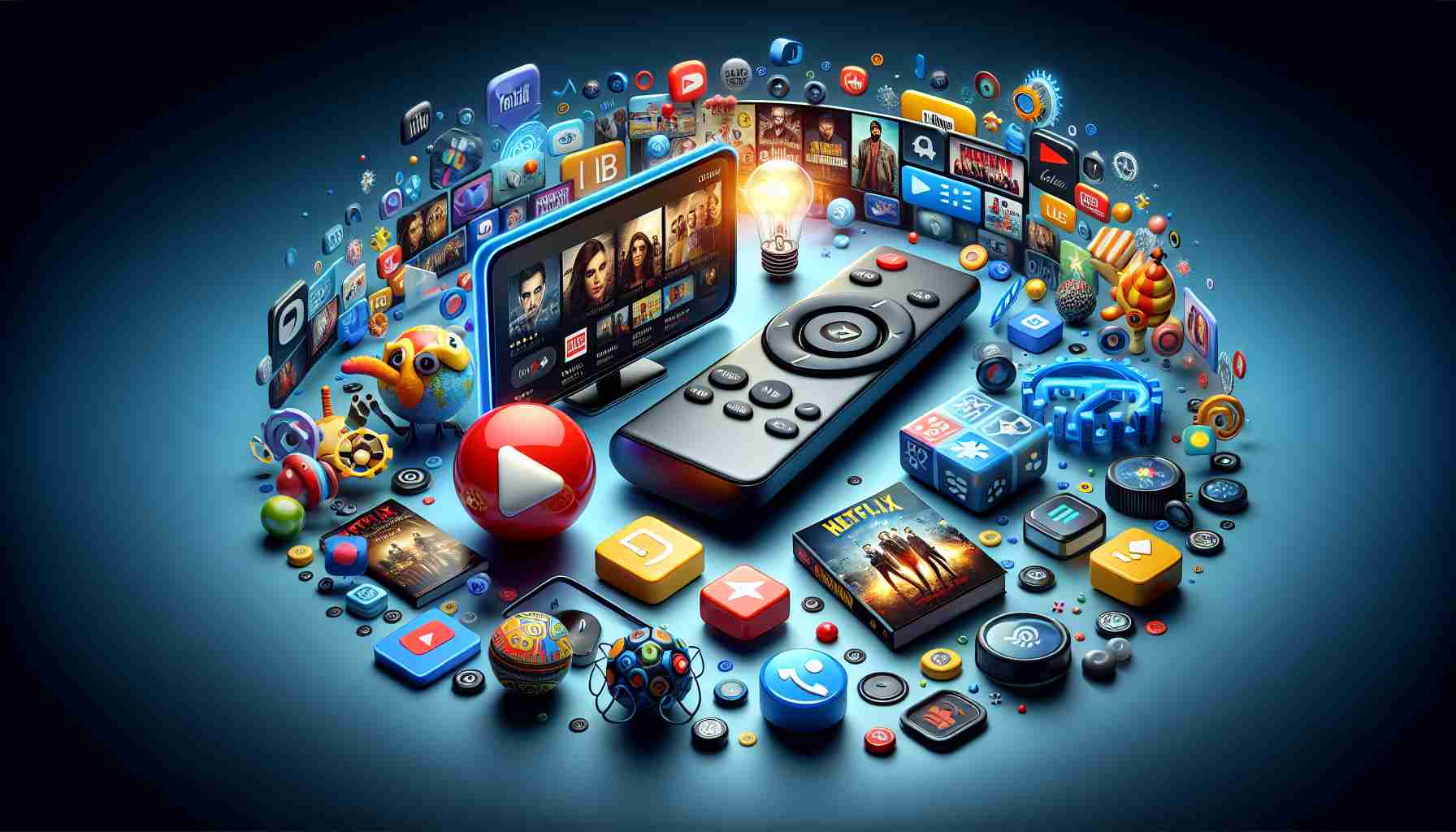 High-definition, realistic image depicting the concept of discovering new content on a non-specific streaming platform. Include elements typically associated with digital media streaming such as a user-friendly interface, a variety of show and movie thumbnails, and a digital remote or device for browsing.