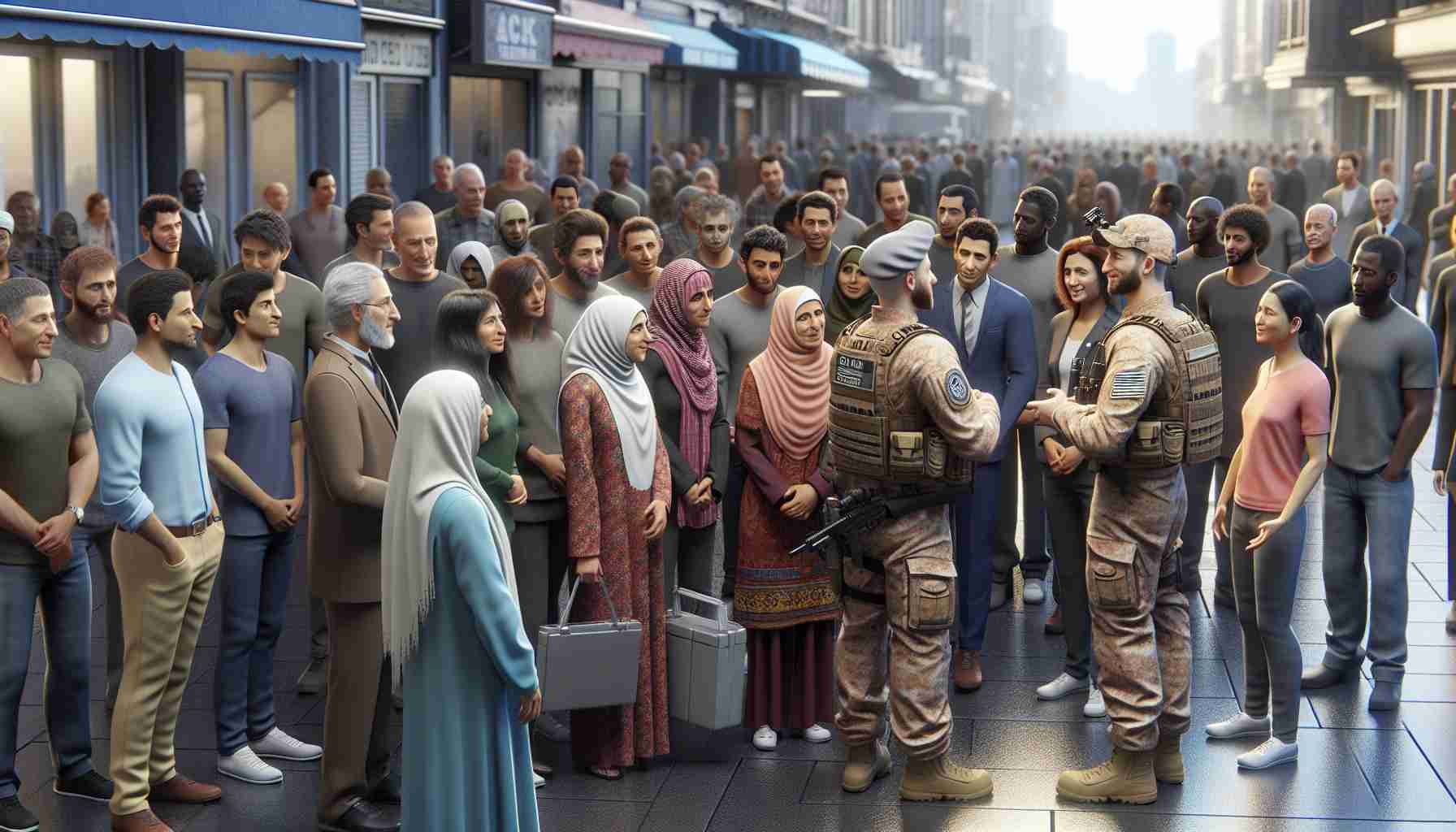 A realistic, high-definition image depicting a scene where a few plainclothes agents representing an unnamed government intelligence agency are present, engaging in respectful conversations with local people from diverse backgrounds and genders, such as Caucasian, Hispanic, Black, Middle-Eastern and South Asian men and women. They are sharing information in various urban and rural settings indicative of efforts to expand outreach. Please note, no specific agencies or real people are to be referenced or depicted.