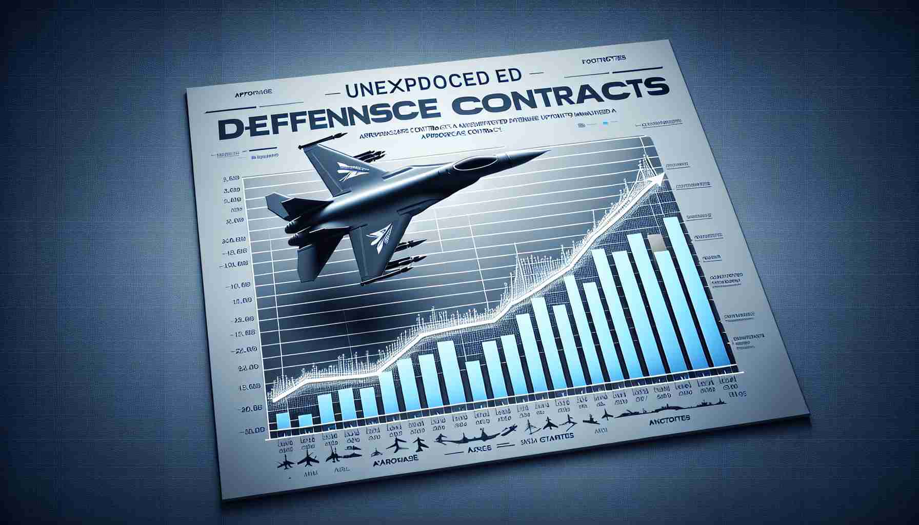 Generate a realistic, HD image displaying an unexpected increase in defense contracts for a fictional aerospace manufacturer named 'Astra'. Show this upsurge as a dramatic upward trend on a professional-grade line chart or bar graph, complete with titles, labels, axes, and footnotes. The graph should be placed on a sharp, clean background with aeronautical symbols subtly incorporated and the logo of 'Astra' prominently featured.