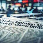 A detailed and high-definition image of the news headline, 'DJI Takes Legal Action Against Defense Entity's Classification'. The headline is prominently displayed in a bold, legible font against an appropriate backdrop, such as a blur of a busy office environment or a newspaper layout. The overall ambiance and aesthetics should communicate the urgency and seriousness of the information conveyed by the headline.