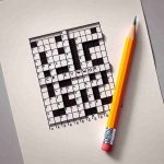 Create a realistic, high-resolution image of a mini version of a Quick Crossword Fun. The crossword should be small with a compact arrangement of words. Ensure the grid is bold, crisp, and marked with black and white squares. The clues are there on the side - easy yet engaging enough to draw in even the quick-witted. The pencil rests upon the paper, ready to fill in the blanks.