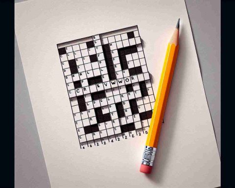 Create a realistic, high-resolution image of a mini version of a Quick Crossword Fun. The crossword should be small with a compact arrangement of words. Ensure the grid is bold, crisp, and marked with black and white squares. The clues are there on the side - easy yet engaging enough to draw in even the quick-witted. The pencil rests upon the paper, ready to fill in the blanks.