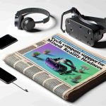 Create a detailed and realistic high-definition image that depicts a newspaper headline announcing 'Tech Company Ends Support for Mixed Reality Headsets'. Also include an image of discontinued mixed reality headsets next to the newspaper.