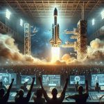 High definition, realistic image of a generalized space exploration company achieving launch milestones. The scene showcases the launch of a cutting-edge, reusable spaceship taking off from the ground, leaving a trail of smoke behind, the crowd around cheered enthusiastically, awestruck witnessing this memorable moment. The logo of the company ought to be visible on the spaceship, large screens scattered around displaying the launch counts down, and the mission control room buzzing with activity.