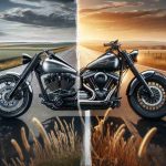 Create a highly detailed image depicting the rivalry of motorbike brands, with the focus being on two motorbikes that can be seen as rivals to Harley-Davidson. One should have a sleek, modern design with a polished silver finish, while the other should be a classic bike with a rugged, timeless appeal in matte black. The backdrop should be a picturesque open road, providing a wonderful contrast to the motorcycles.