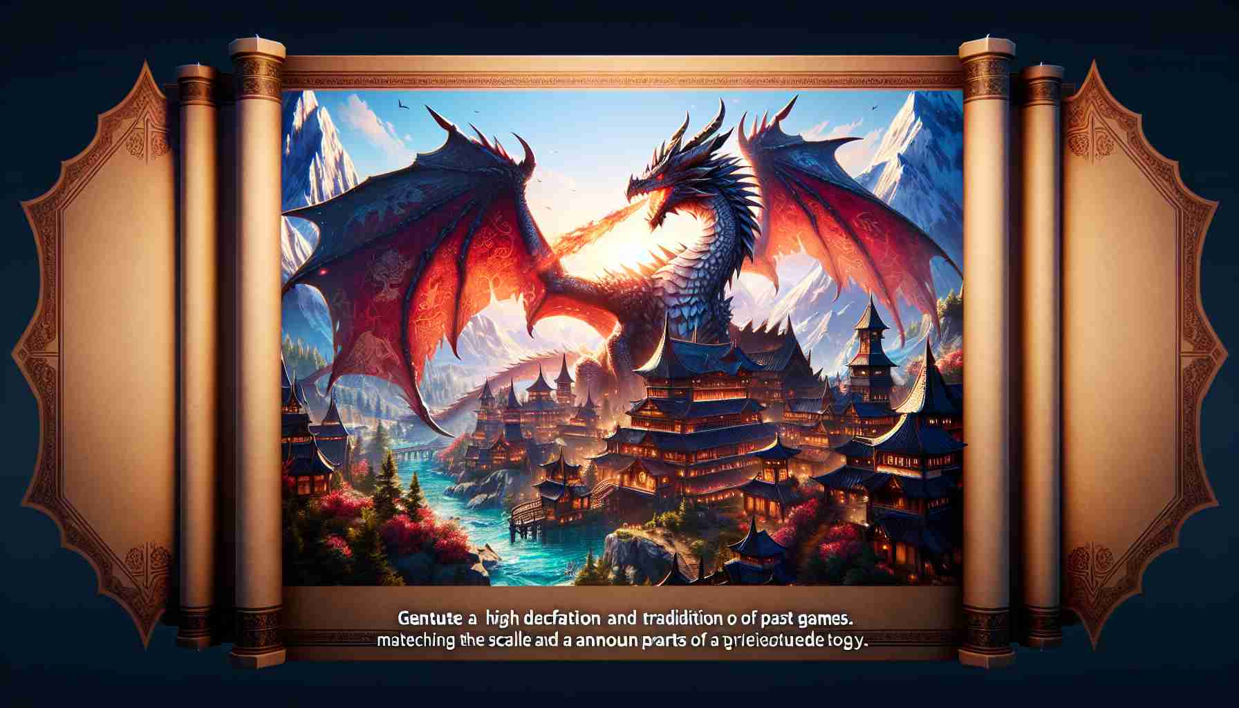 Generate a high definition, realistic image of a fresh fantasy game showcasing dragon adventures, with intricate gameplay. This new game should be rooted in a tradition of past games, matching the scale and impact of the third part of a renowned dragon-themed trilogy. It should showcase detailed characters, stunning landscapes, and fearsome dragon creatures. Please ensure some elements of the game display clear signs of an upgrade, symbolizing a remake of a previous version.