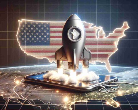 A realistic HD image displaying a metaphorical scene representing the launch of a new generic search engine's mobile application specifically designed for smartphone users in the United States. The scene might include elements like the outlined shape of a mobile phone displaying the interface of the app, a launch button or a rocket ship taking off, with the background showing a map symbolizing the US to represent the geographical restriction of the application's availability.