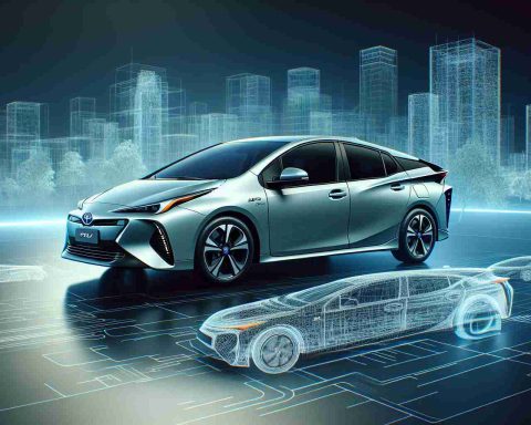 Create a high definition, realistic image of a 2023 model Toyota Prius, captured from an innovative and fresh angle. The vehicle should have all the distinct features and modern aesthetics that are expected from a Toyota Prius model of that year.