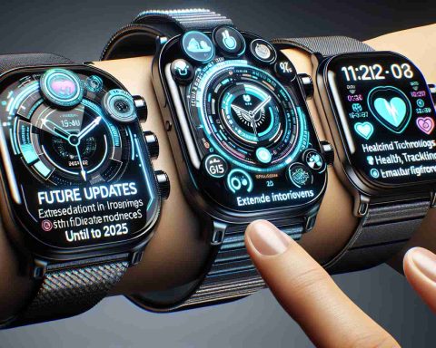 Create a realistic, high-definition image of future updates planned for digital watch models. This should include extended features and improvements until the year 2025. The design of the watches should be sleek and modern, potentially incorporating elements of future technology. Please depict the watches displaying these updates on their screens, perhaps with notification icons, health tracking features, and a futuristic user interface. Design an array of diverse watches each exhibiting distinct characteristics and unique updates specific to their intended target audiences.