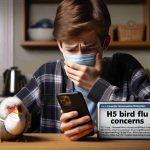 Create an image that depicts a worried teenager from British Columbia reading a news article on their phone about the rise of concerns regarding the H5 Bird Flu. The setting should be an everyday Canadian household. The teen should look visibly upset and distressed. The phone screen has text displaying 'H5 Bird Flu Concerns' in bold letters.