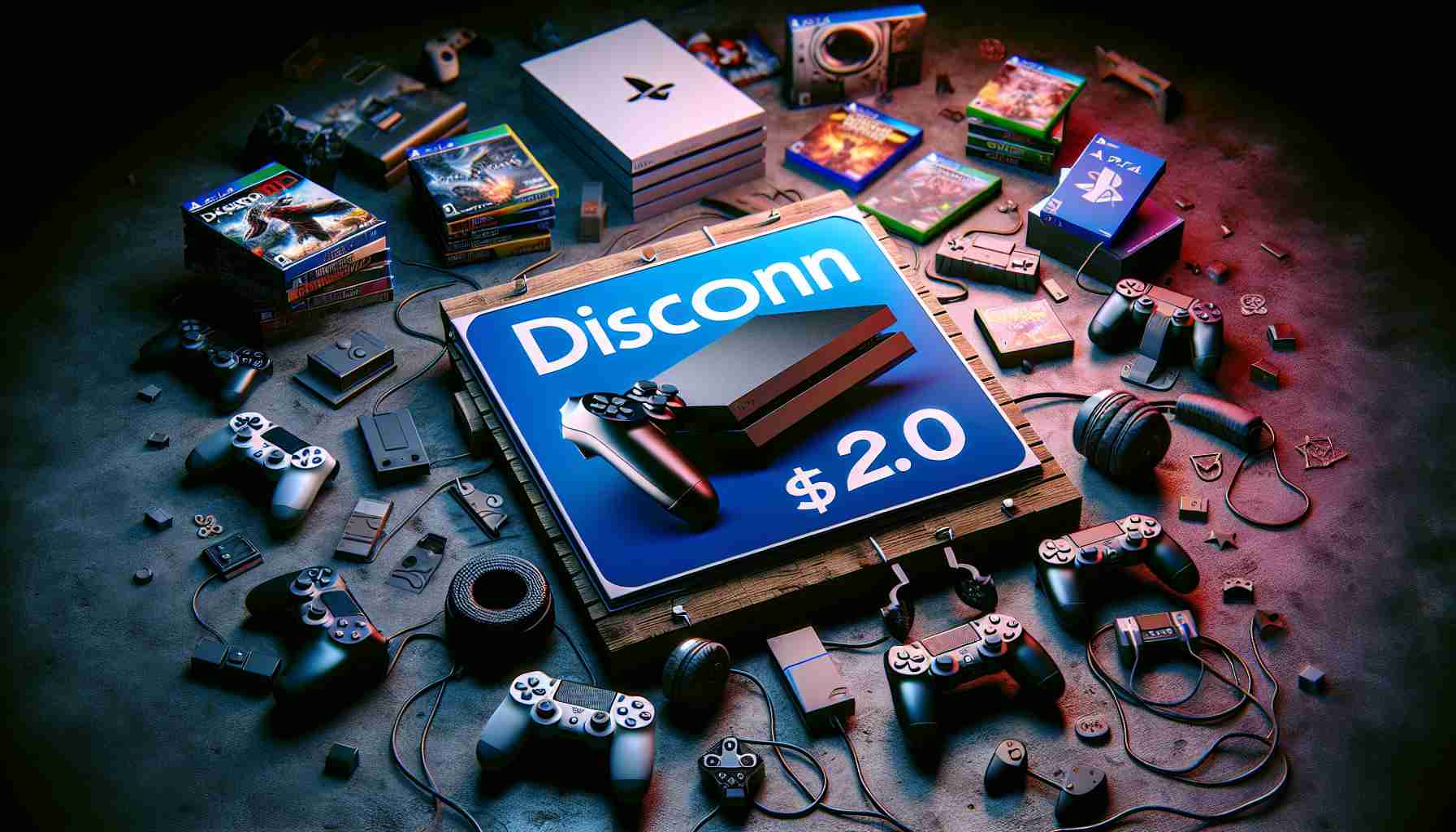 A realistic high-definition image of an exciting offer for gaming enthusiasts particularly interested in a popular gaming console. The scene should reflect a big discount sign with a noticeable, exciting offer on it, surrounded by gaming paraphernalia specific to the console like controllers, game boxes, and themed merchandise scattered around casually. The overall vibe of the image should be enticing and thrilling as if the offer is irresistible to any gamers.