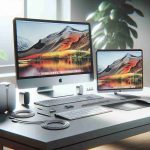 A high-definition realistic image that depicts a potential upgrade to a new Mac setup. It includes a modern Mac computer with a sleek silver finish, a new larger monitor with a crystal clear display, a wireless keyboard and mouse set, and neatly organized charging cables. The setup is on a clean, minimalist desk surrounded by natural light and indoor greenery. The scene reflects the prospect of upgrading, with the old Mac hardware set up nearby for comparison, displaying the noticeable improvements and advanced features of the new setup.