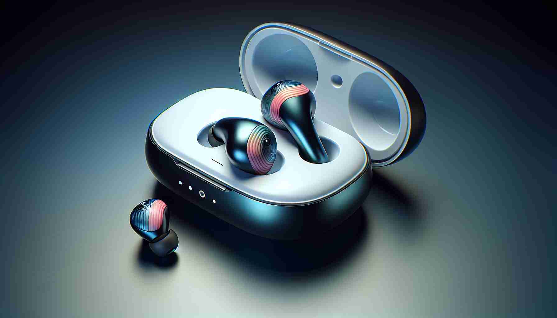 Generate a high-definition, realistic image that showcases the latest technology in wireless earbuds. The earbuds are designed with a perfect balance of style and function. The style aspect is represented by a sleek, minimalist design, possibly coming in striking colors, with smooth edges and a glossy finish. The functional aspect is represented by small, compact size for easy portability, intuitive touch controls, and perhaps a LED indicator for battery status. The earbuds might also be shown next to a compact charging case, symbolizing the convenience of on-the-go charging.