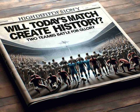 High-definition realistic image of a headline reading 'Will Today’s Match Create History? Two Teams Battle for Glory'. Picture the teams as being filled with excitement and tension as they prepare for a game that could be epic in the history of their sport. The image should capture the rivalry and intense competition between the two teams.