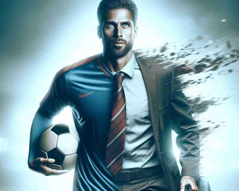 High definition realistic image of a sportsman, who resembles a former star player, transitioning into his new role as a coach. This image captures his inspiring shift, displaying resilience and determination.