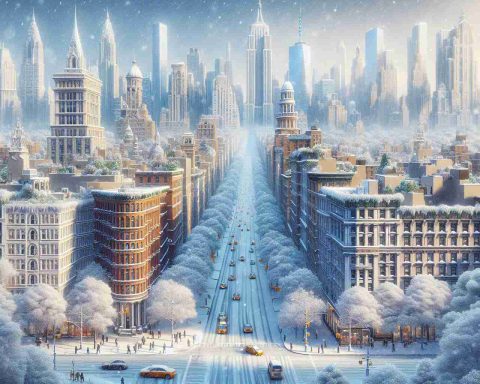 Realistic high-definition image representing a December surprise: New York City experiences its first snowfall in many years, turning the city into a breathtaking winter landscape. The city's iconic structures are gently covered in a layer of fresh white snow, the trees lined with icing of frost, streets lightly sprinkled with flurries, and pedestrians wrapped in winter attire marveling at this rare spectacle. Don't miss this enchanting depiction of a winter wonderland.