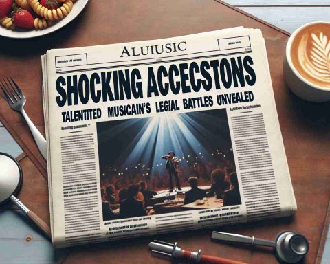 A realistic high-definition image of a newspaper headline that reads: 'Shocking Accusations: Talented Musician's Legal Battles Unveiled', with an article underneath starting to detail the alleged legal challenges of an unnamed popular music artist.